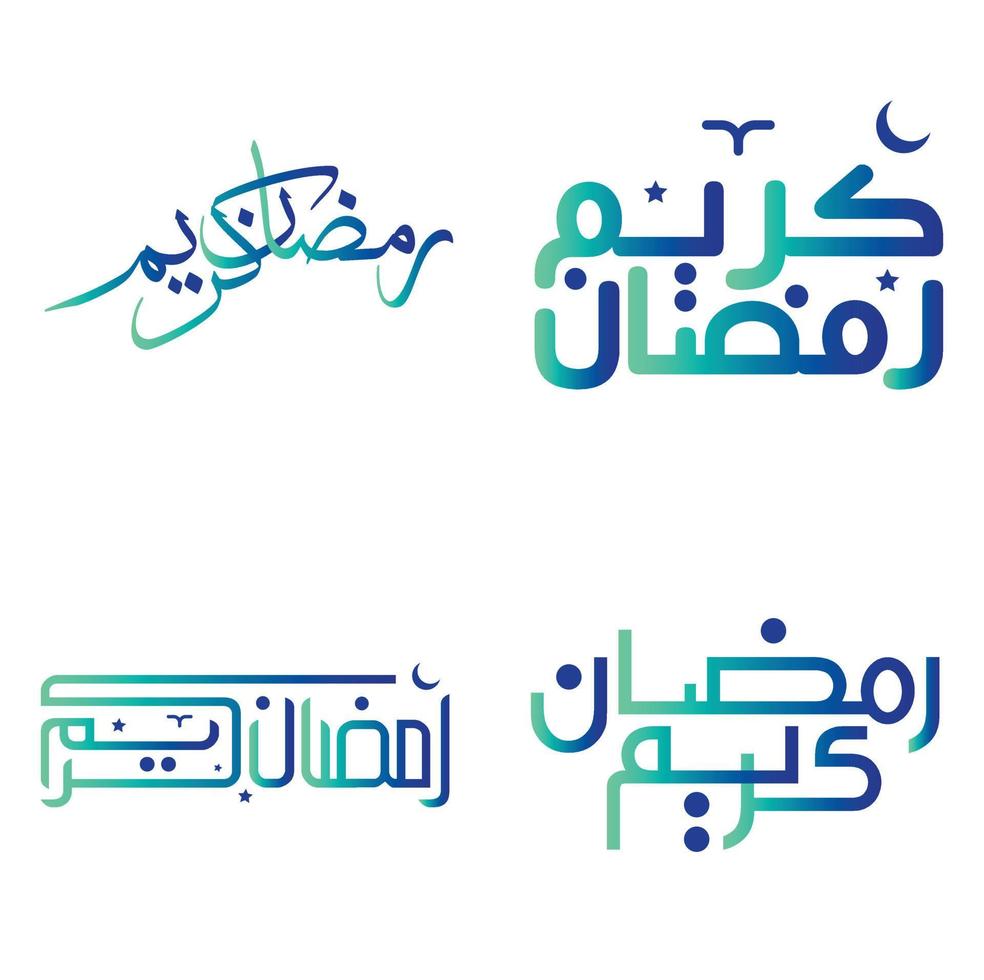 Vector Gradient Green and Blue Ramadan Kareem Greeting Card with Arabic Calligraphy Design.