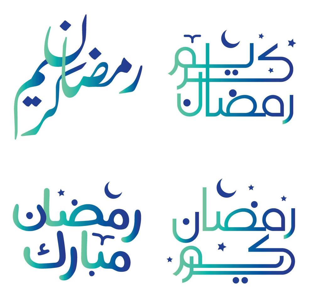 Gradient Green and Blue Arabic Calligraphy Vector Design for Ramadan Kareem Wishes.