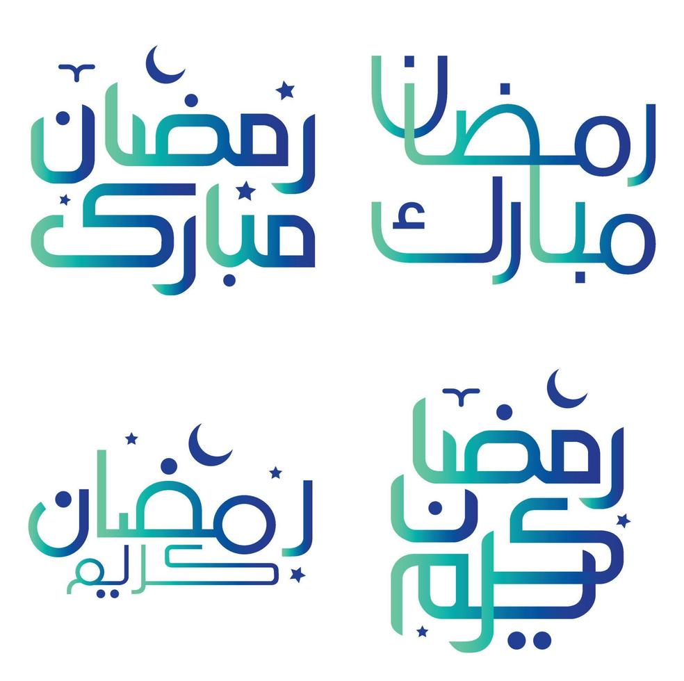 Gradient Green and Blue Ramadan Kareem Vector Design with Arabic Calligraphy for Muslim Greetings.