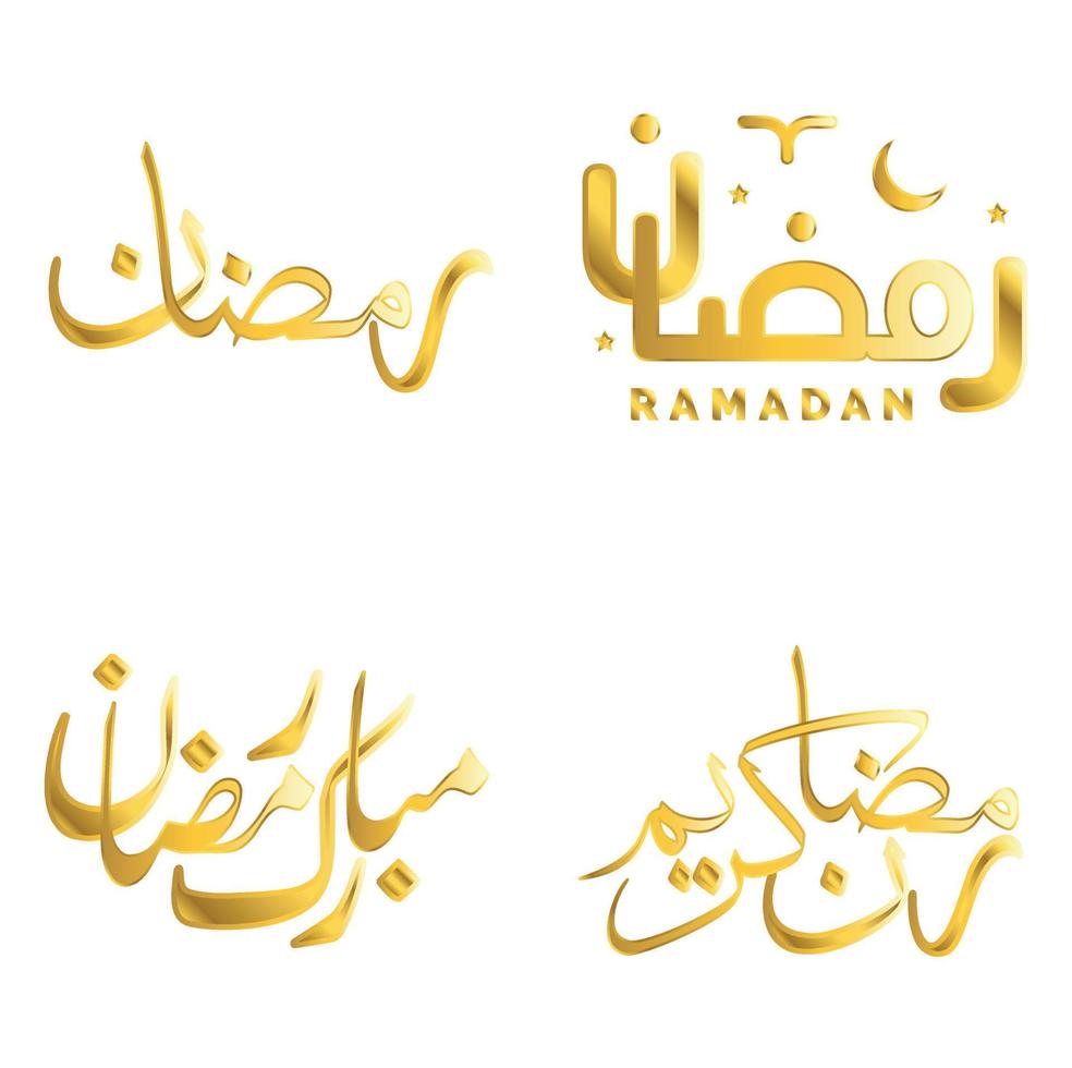 Vector Illustration of Golden Ramadan Kareem Calligraphy with Arabic Typography for Muslim Celebrations.