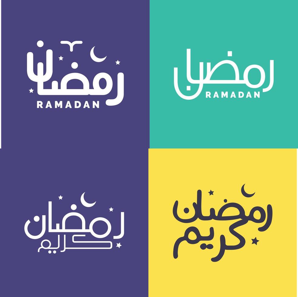 Set of Simple Arabic Calligraphy for Ramadan Mubarak and Ramadan Kareem Wishes. vector