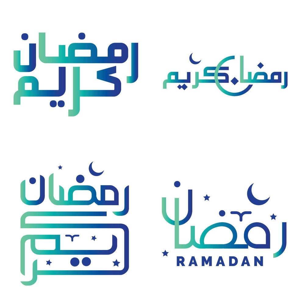 Vector Illustration of Elegant Gradient Green and Blue Ramadan Kareem Calligraphy.