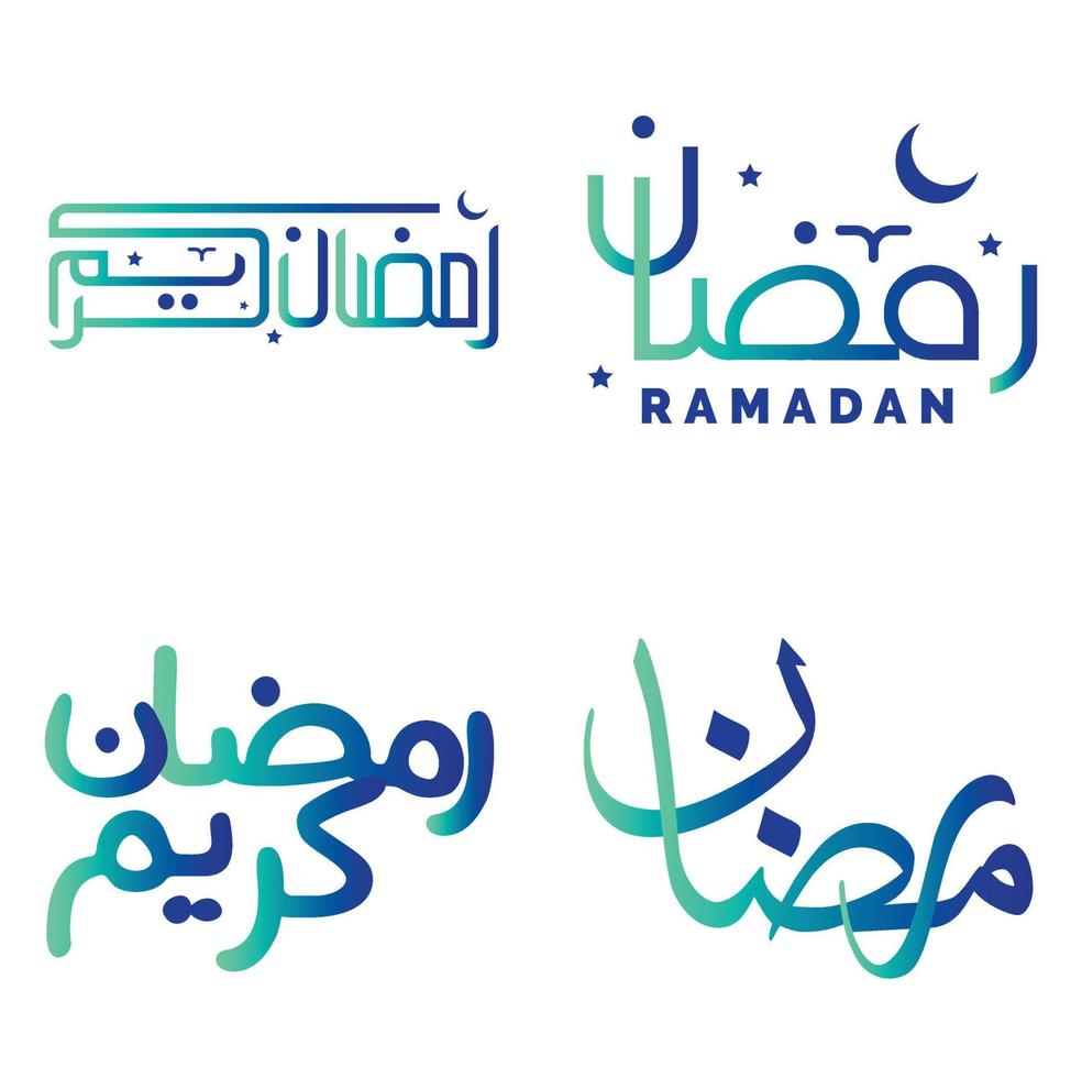 Vector Illustration of Gradient Green and Blue Ramadan Kareem Wishes with Arabic Calligraphy.