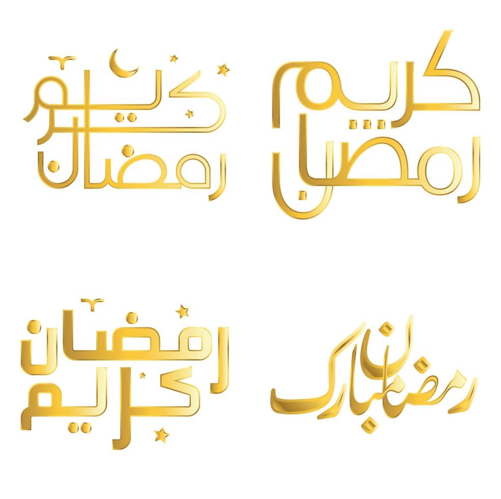 Vector Illustration of Golden Ramadan Kareem Arabic Calligraphy for Muslim Greetings.