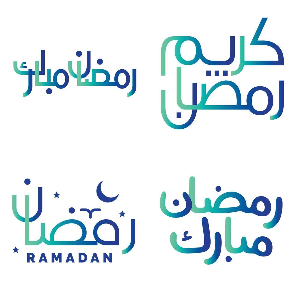 Gradient Green and Blue Ramadan Kareem Vector Illustration with Traditional Arabic Calligraphy.