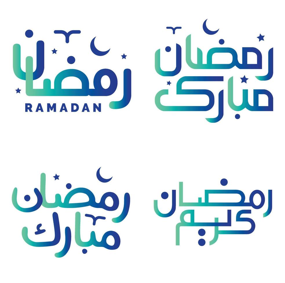 Vector Illustration of Gradient Green and Blue Ramadan Kareem Calligraphy for Muslim Celebrations.