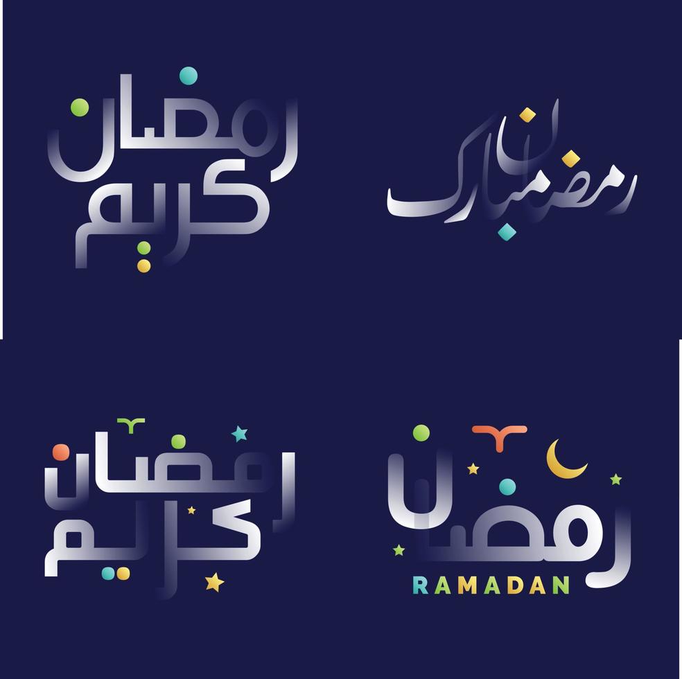 Glossy White Ramadan Kareem Calligraphy Pack with Fun and Vibrant Design Elements vector