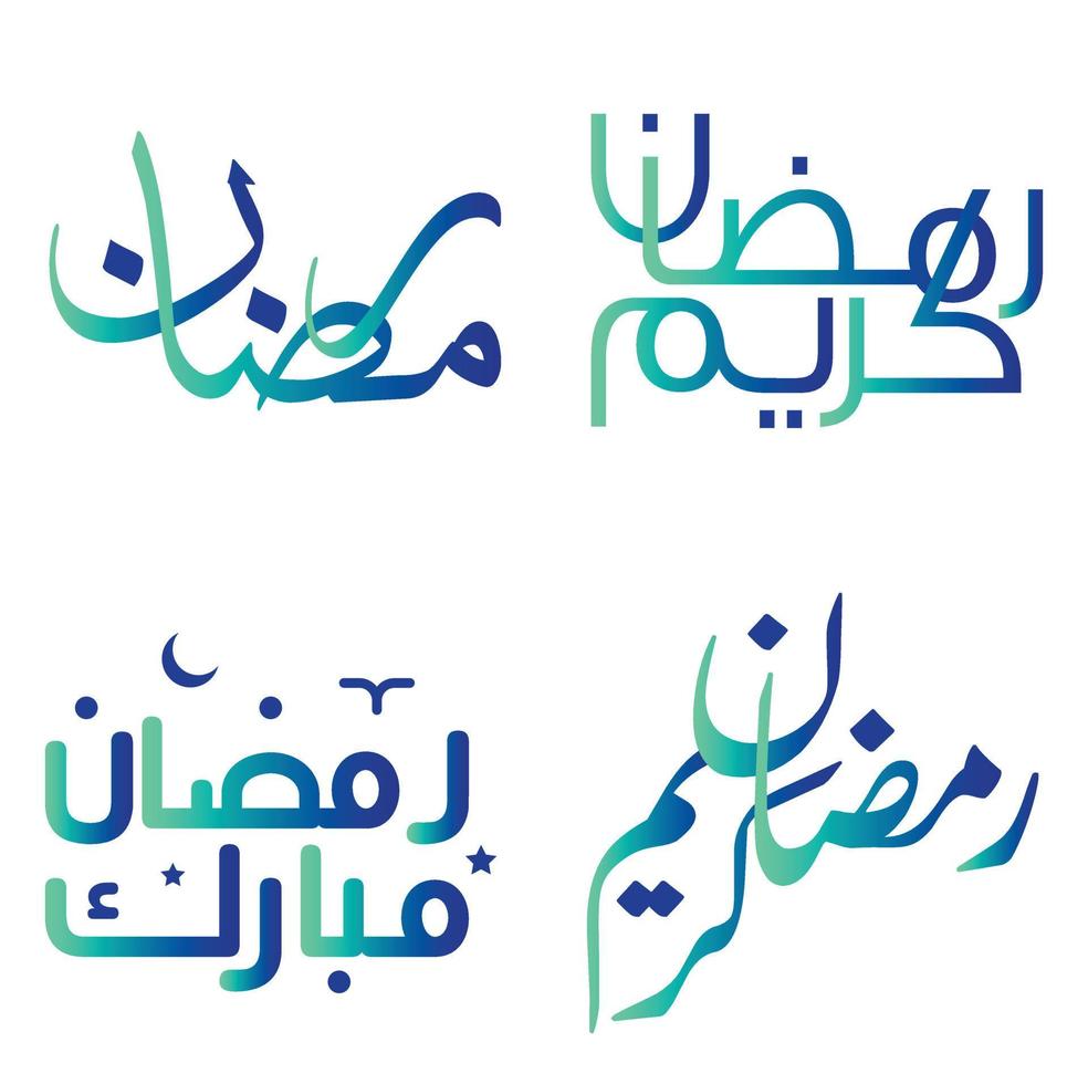 Arabic Calligraphy Vector Illustration for Celebrating Gradient Green and Blue Ramadan Kareem.