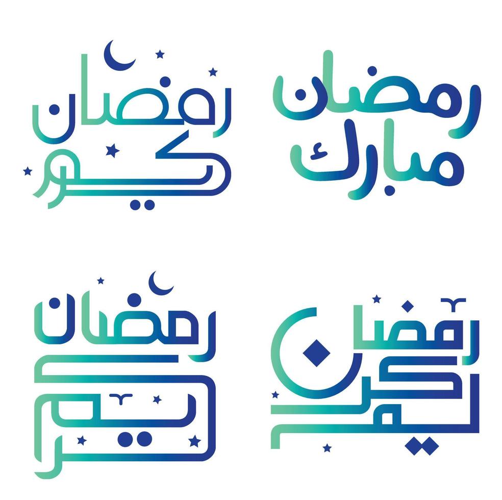 Gradient Green and Blue Ramadan Kareem Vector Illustration with Traditional Arabic Calligraphy.