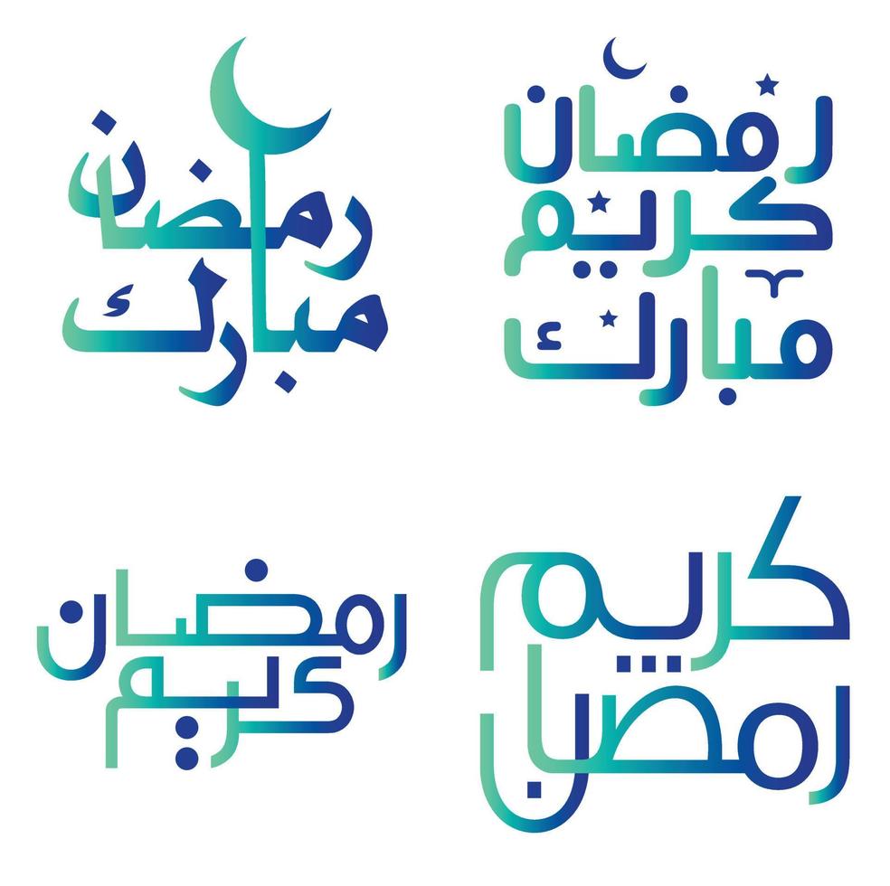 Gradient Green and Blue Ramadan Kareem Vector Design with Arabic Calligraphy for Muslim Greetings.