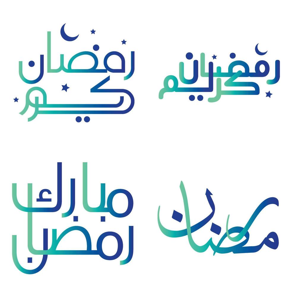 Vector Illustration of Gradient Green and Blue Ramadan Kareem Wishes with Arabic Calligraphy.