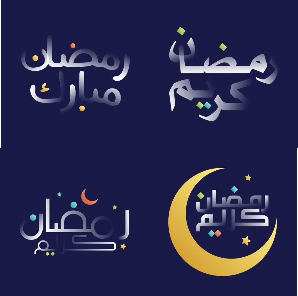 Glossy Ramadan Kareem Calligraphy Pack with Vibrant Colors and Design Elements vector