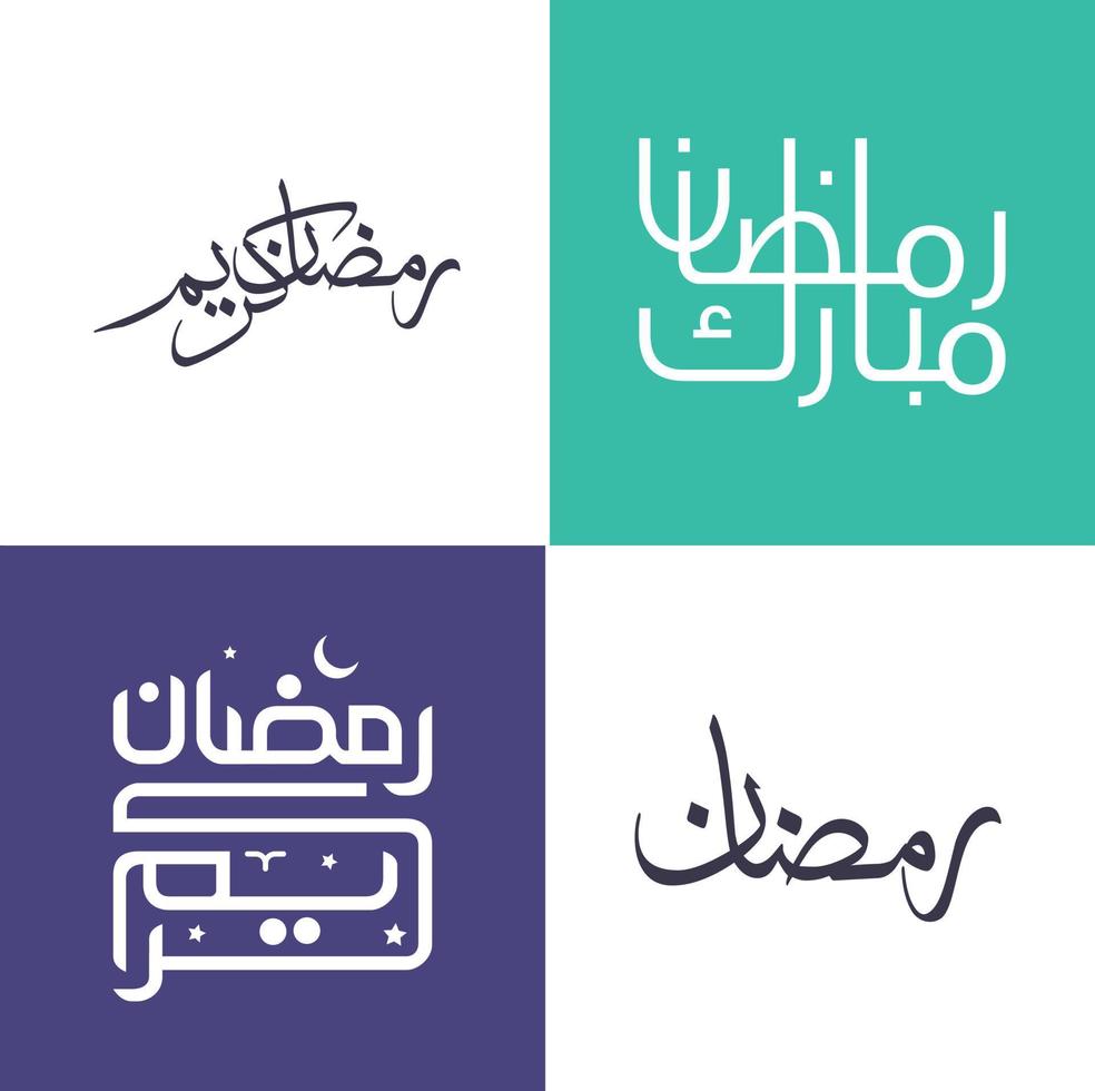Minimalistic Ramadan Kareem Calligraphy Pack in Arabic Script for Holy Month of Fasting. vector