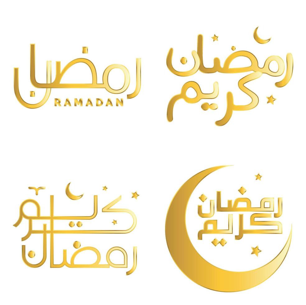 Vector Illustration of Golden Ramadan Kareem Arabic Calligraphy for Muslim Greetings.