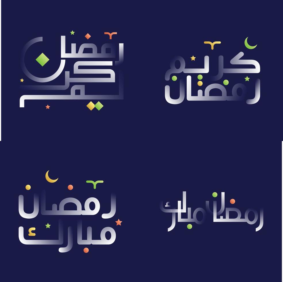 Multicolored Ramadan Kareem Calligraphy Set in White Glossy Effect for Islamic Greetings and Invitations vector