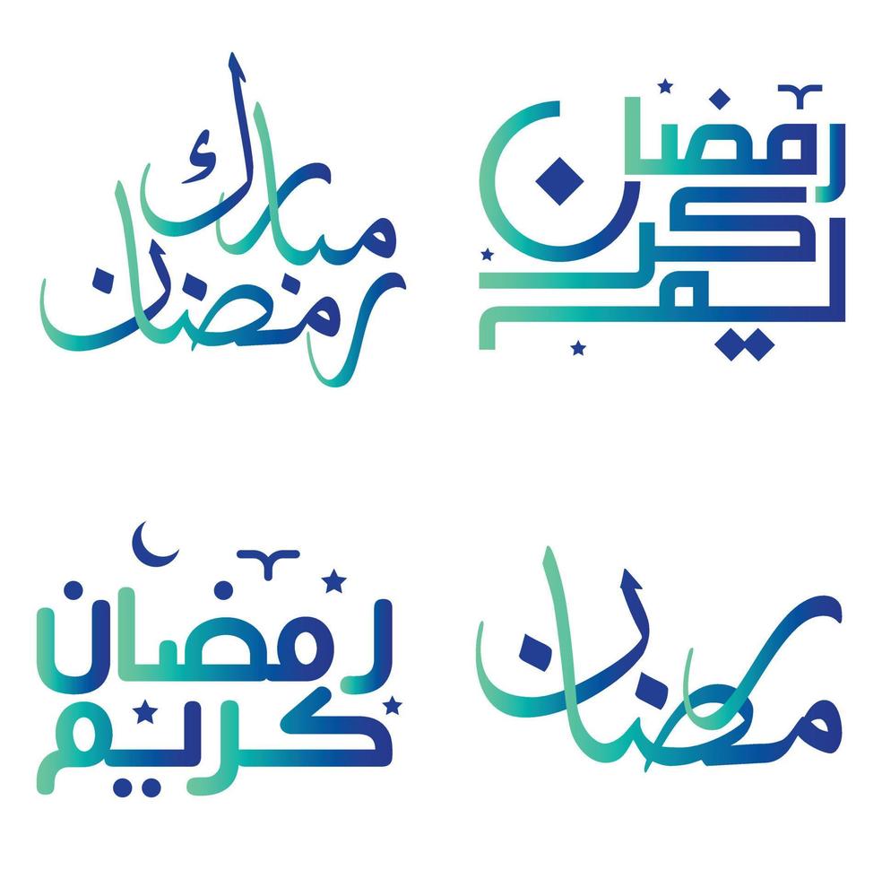 Ramadán kareem deseos con degradado verde y azul Arábica caligrafía vector diseño.