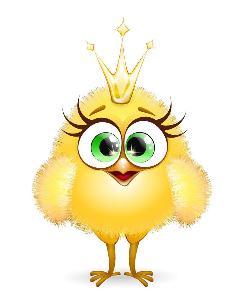 Cute cartoon little yellow Chick girl princess with golden shiny crown vector