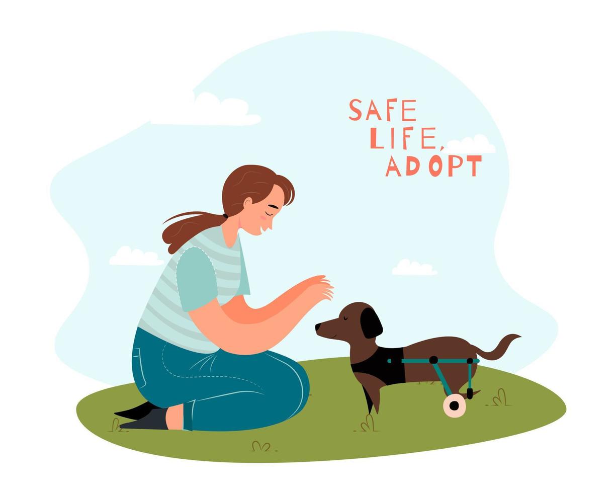 Adopt a pet concept with woman and dog. vector illustration