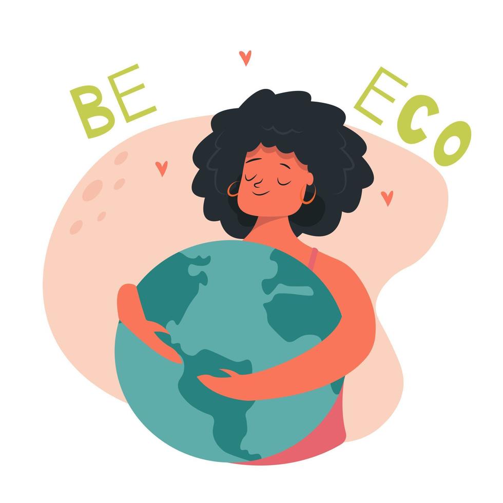 Flat illustration for earth day celebration, girl holds a globe, the globe in her hands, vector