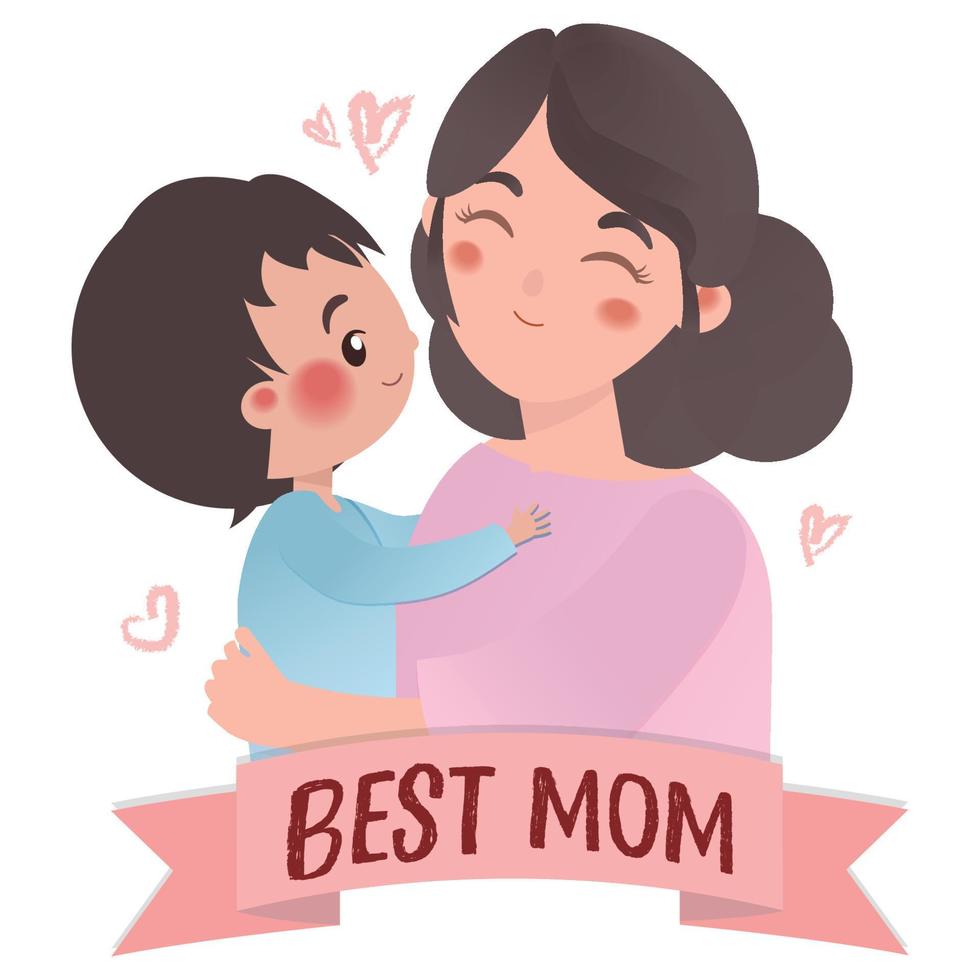 The best mother hugs her son intimately vector