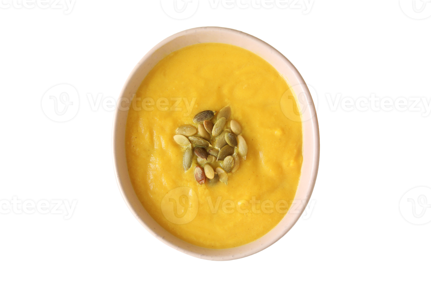 Beige bowl with pumpkin soup isolated on a transparent background png