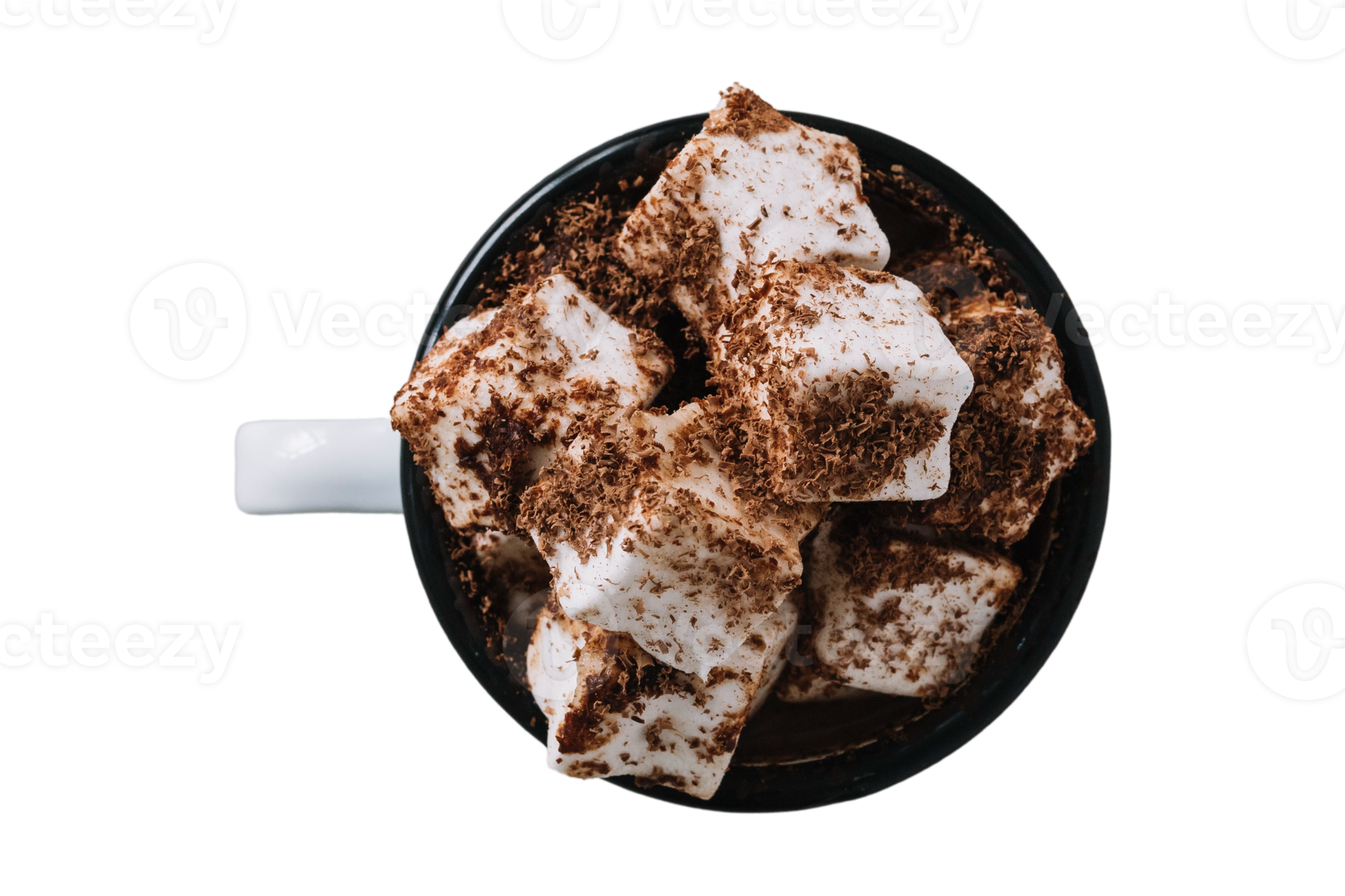 Cup with chocolate and marshmellows isolated on a transparent ...