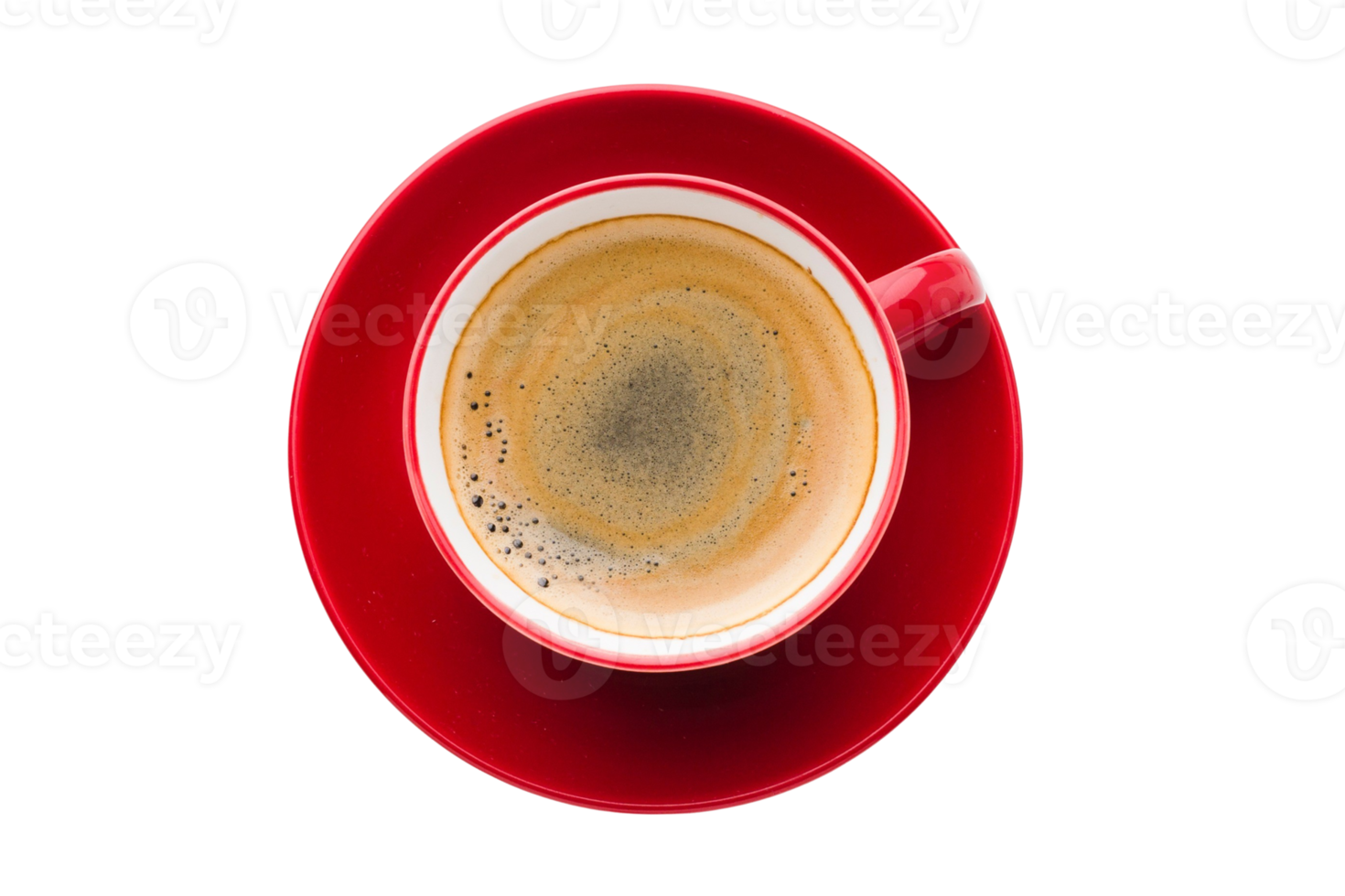 Red plate and cup with coffee isolated on a transparent background png
