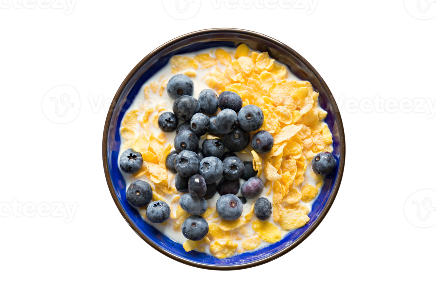 Black bowl with cereal and fruit isolated on a transparent background png