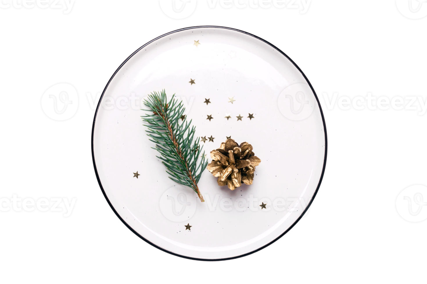 White plate with christmas decor isolated on a transparent background png