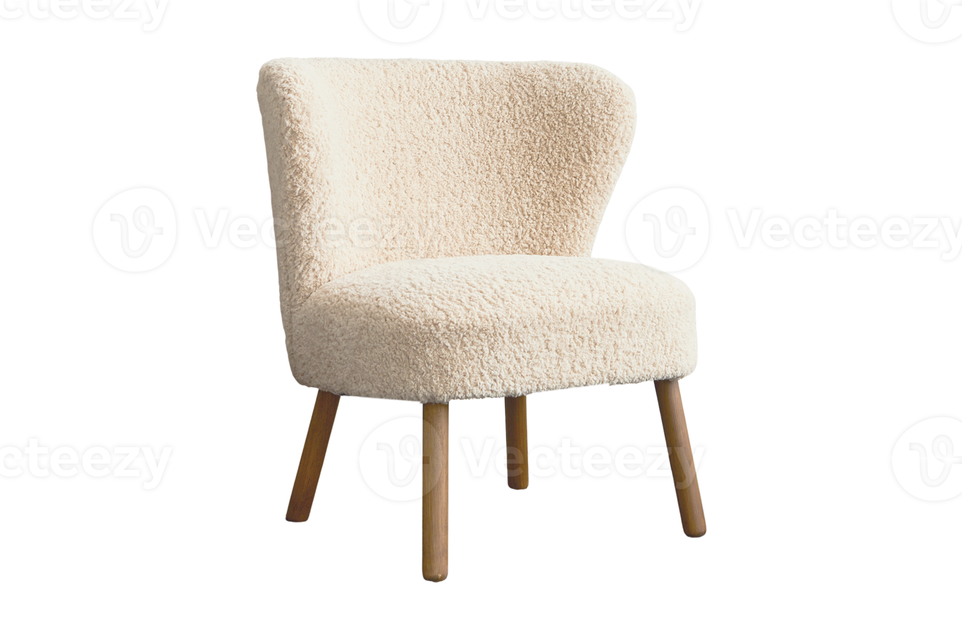 White chair with wooden legs isolated on a transparent background