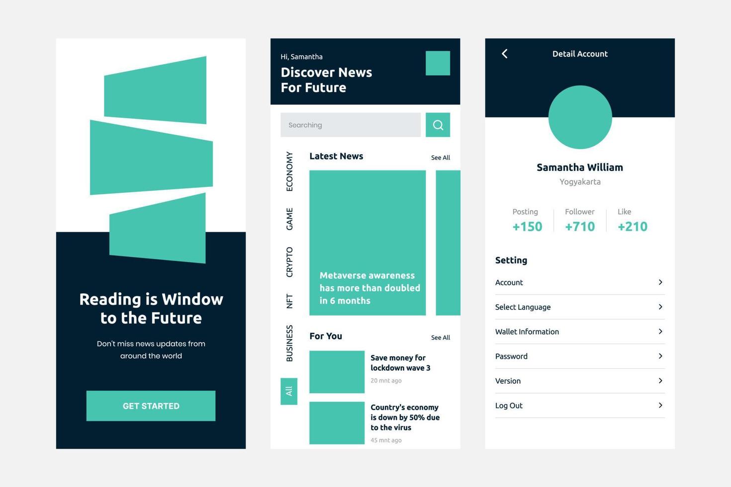 News portal design application ui kit for android and ios mobile vector