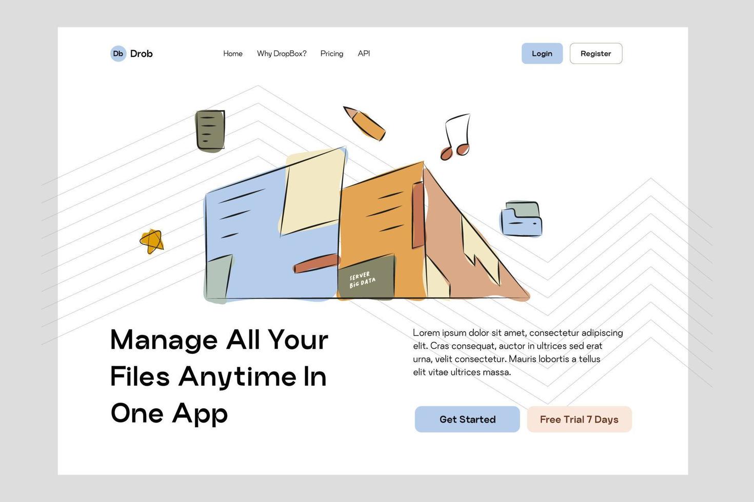 Modern manage file data landing page design website vector