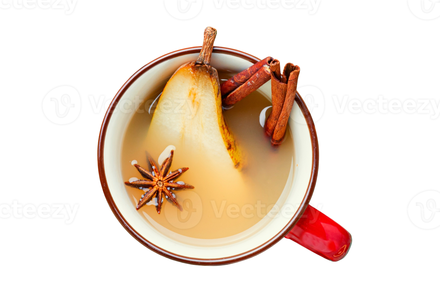 Red cup with hot drink and fruit isolated on a transparent background png
