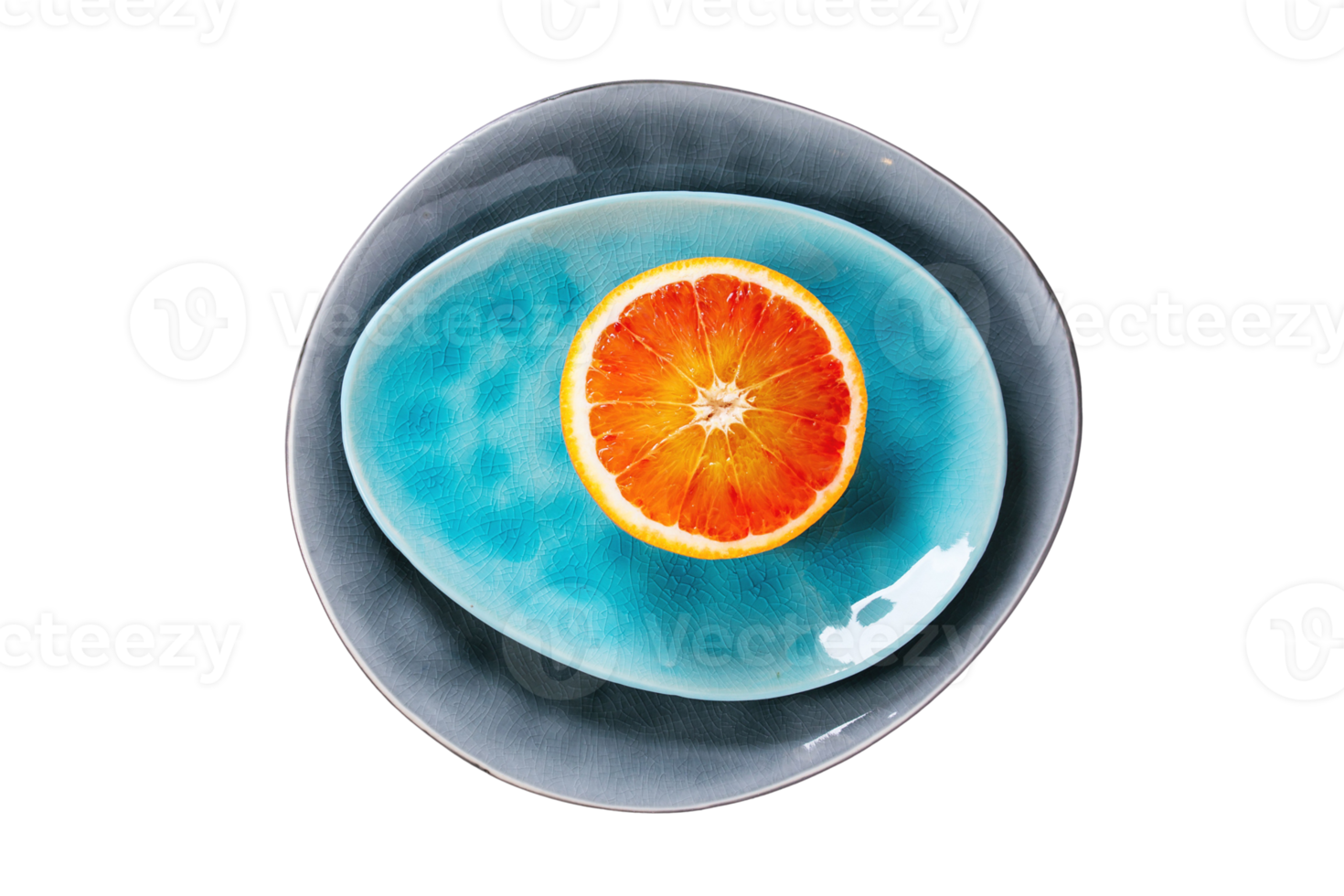 Orange sur une bleu assiette isolé sur une transparent Contexte png