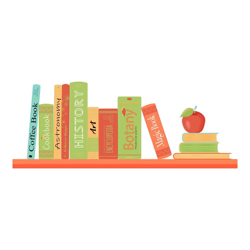 Colored bookshelf with apple vector