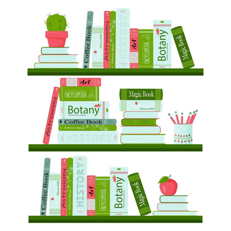 SET of three colored bookshelves vector