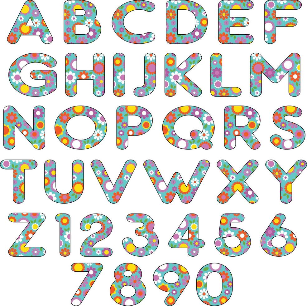 Floral pattern alphabet on blue background vector