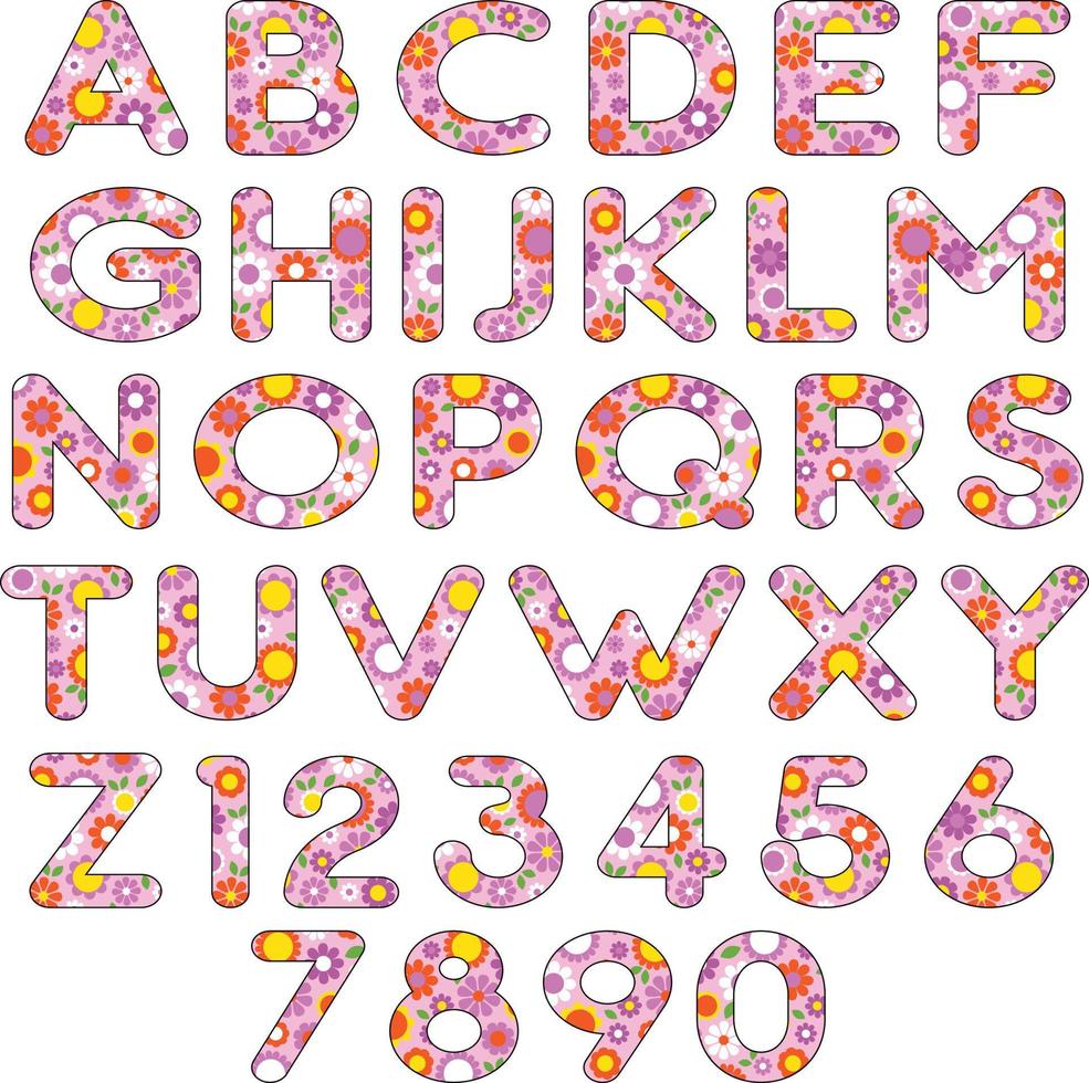 Floral pattern alphabet on pink background vector
