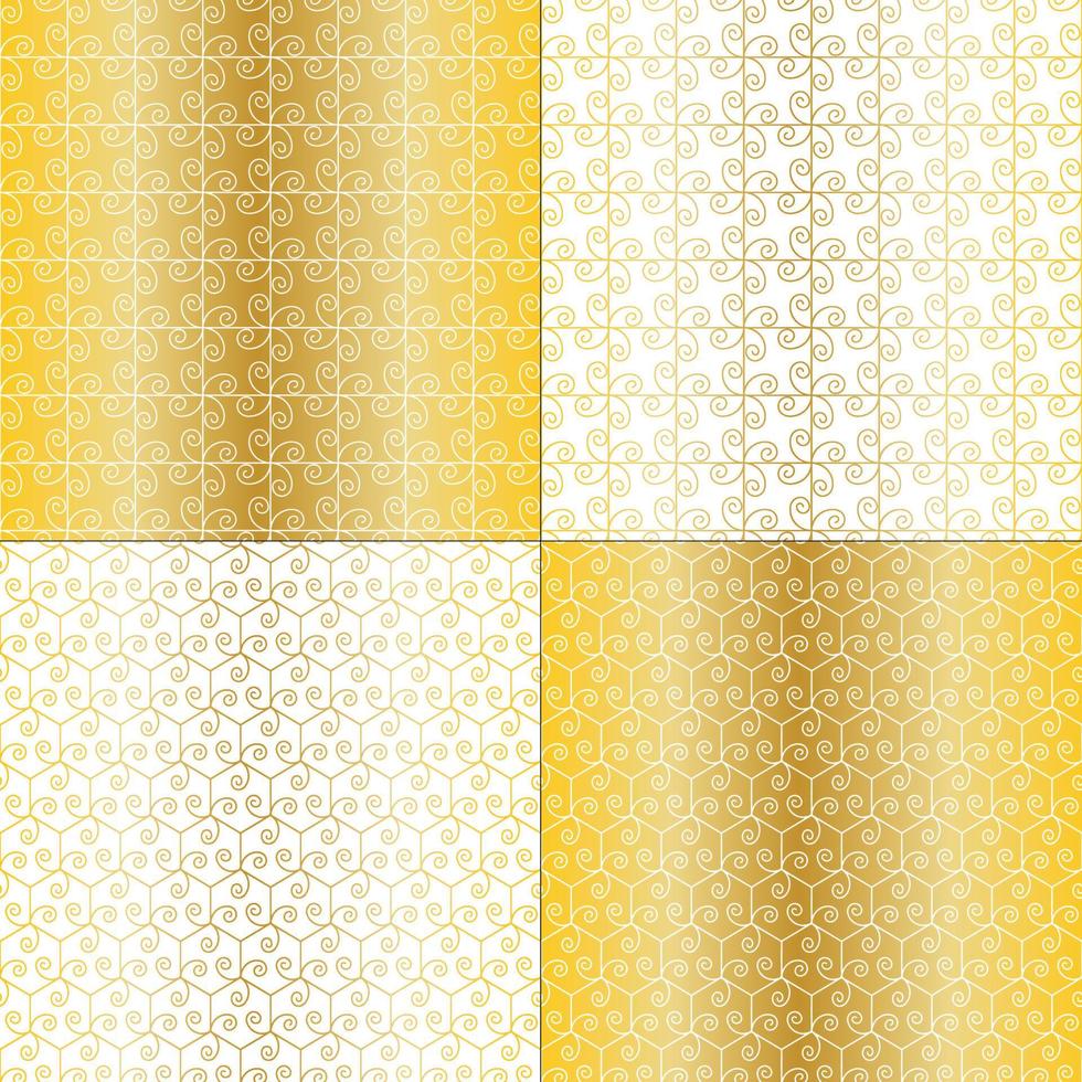gold white seamless scrolled abstract vector patterns