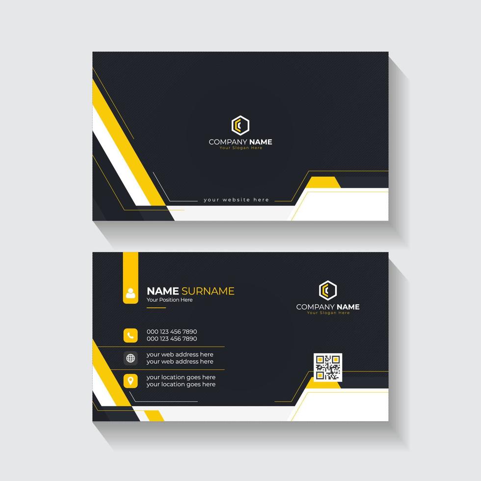 Futuristic yellow and black geometric business card template vector