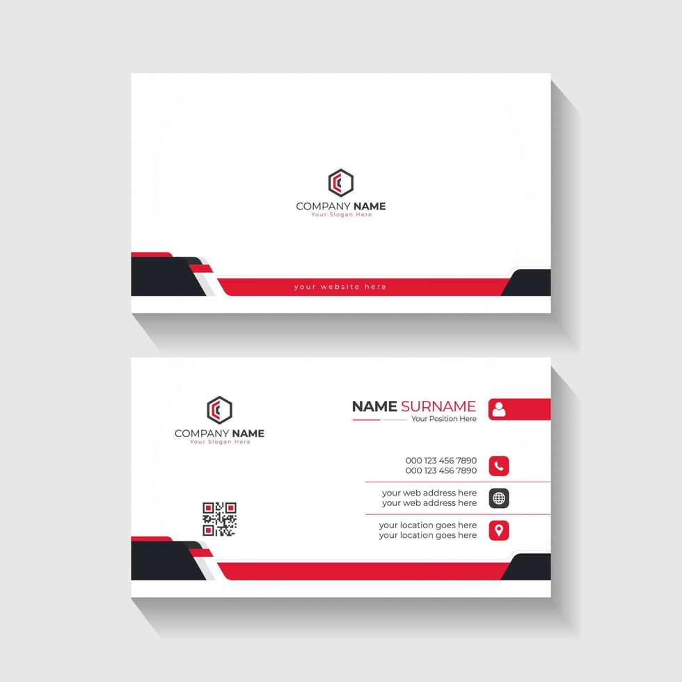 Clean and modern business card template with red details vector