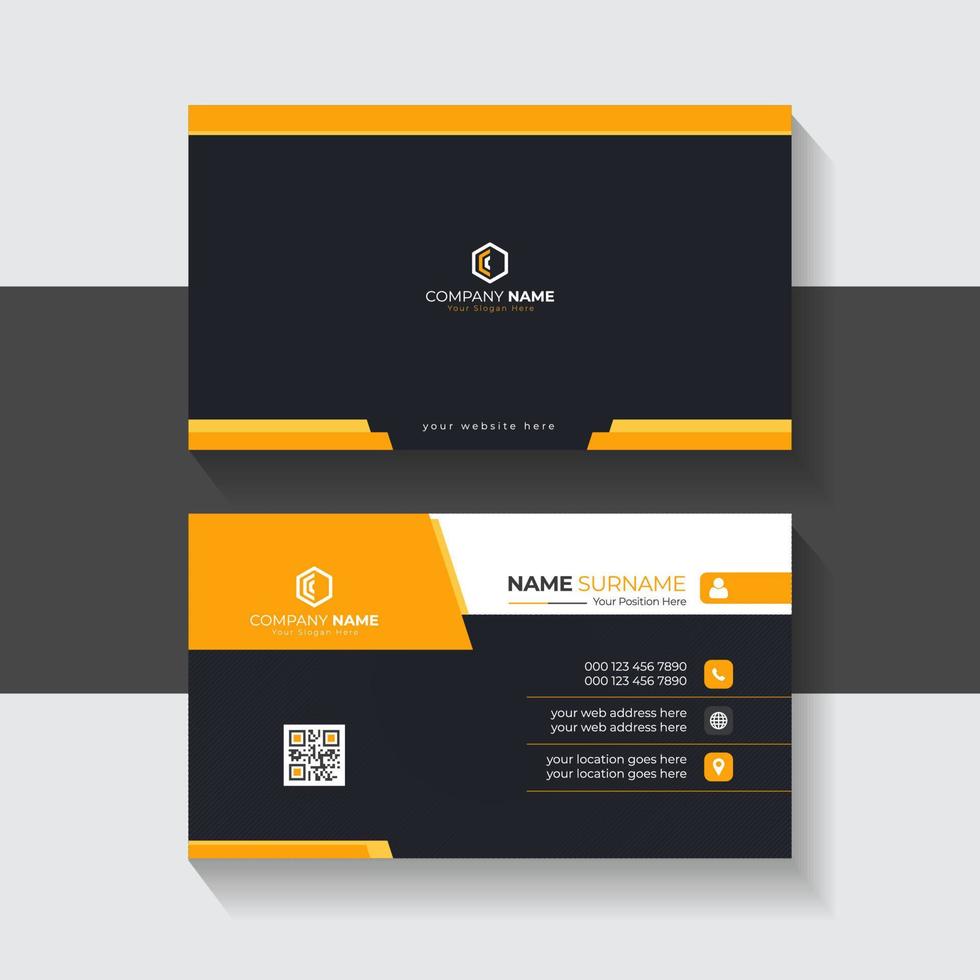 Dark Black and Orange Creative Abstract Elegant Business Card Template Design vector