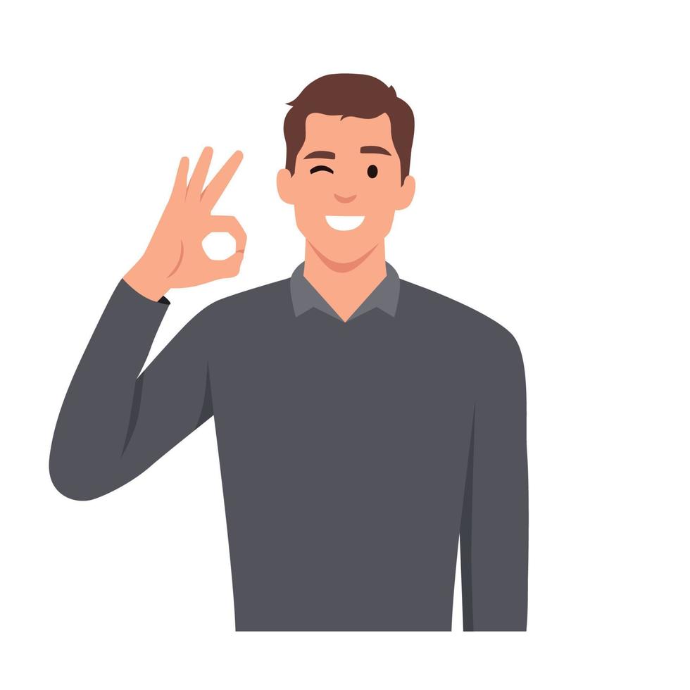Man is showing a gesture Okay, ok. Vector illustration in cartoon style