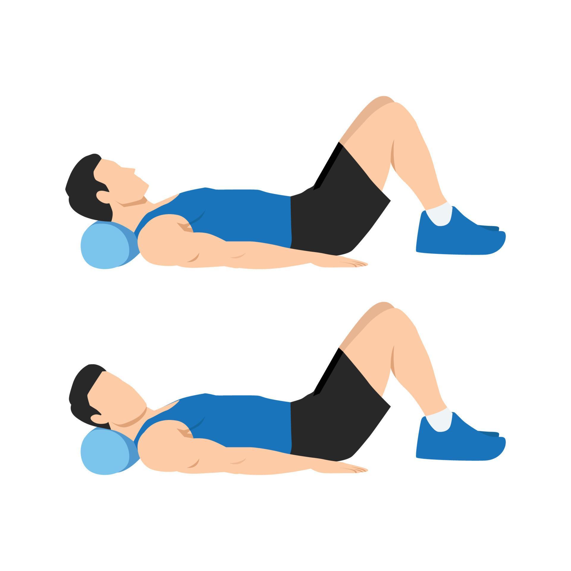 Man doing foam roller neck release exercise. 21333825 Vector Art at