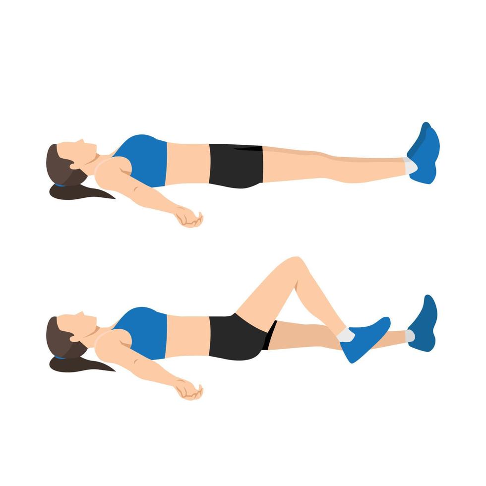 Woman doing Laying heel slides or knee bends exercise. vector