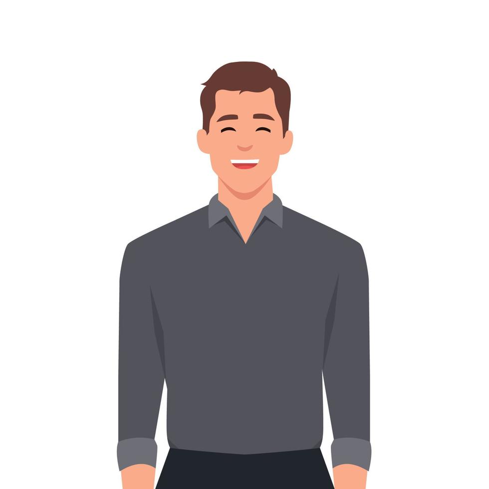 Young man Smile standing in front of camera and laughing. Fun concept. vector