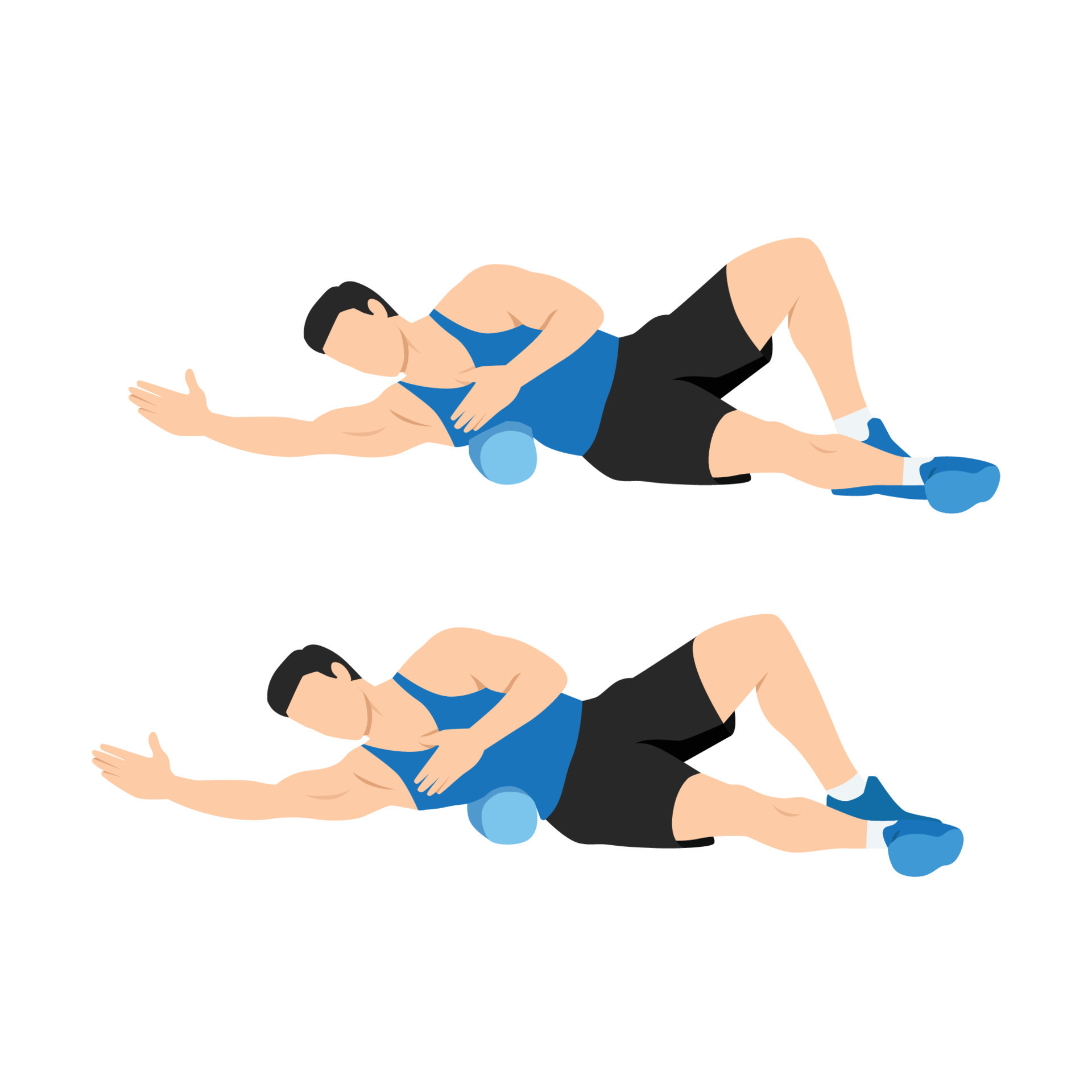 Man doing foam roller lat stretch exercise. 21333864 Vector Art at Vecteezy