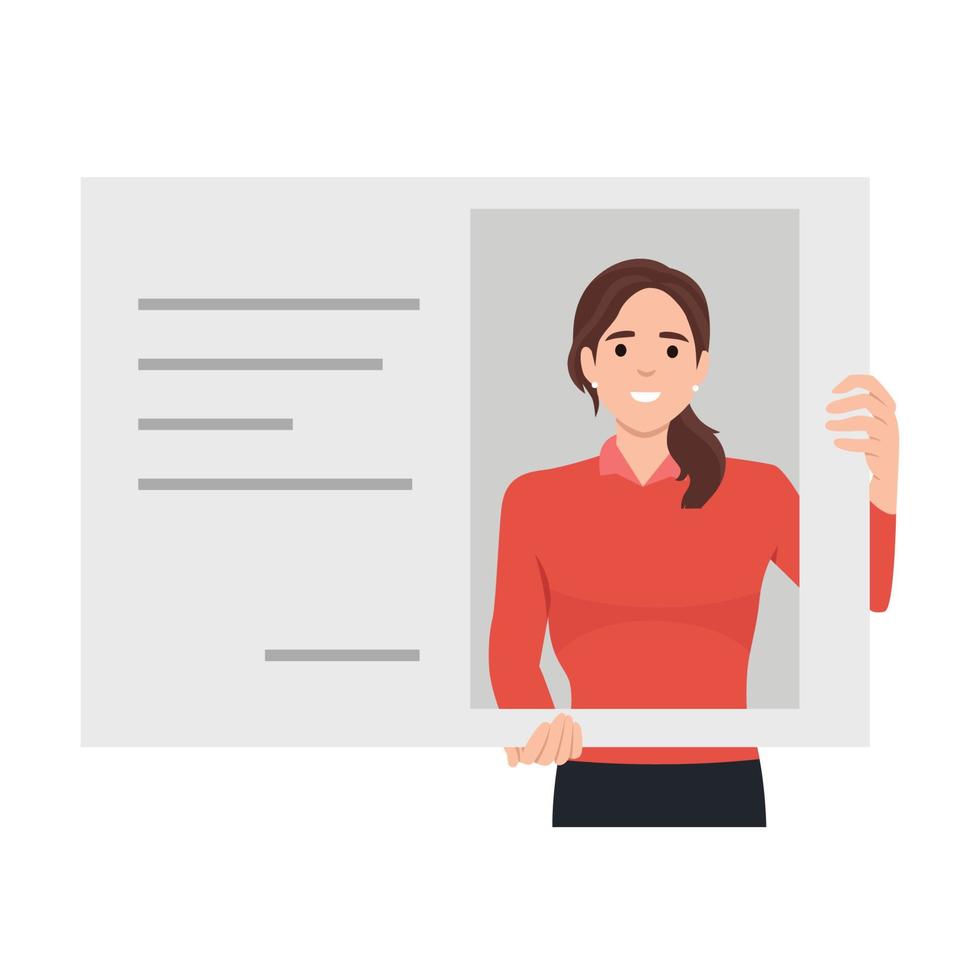 Identification card icon. Vector illustration. Woman taking picture with photo frame for identity card.