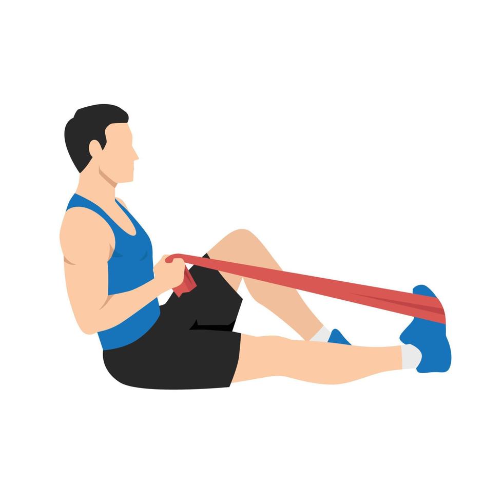 Man doing resistance band calf stretch. vector