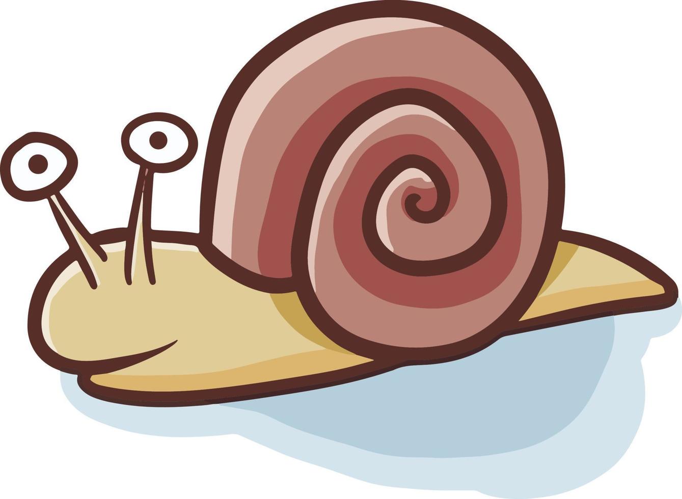 Funny and cute little brown snail crawling on the ground vector